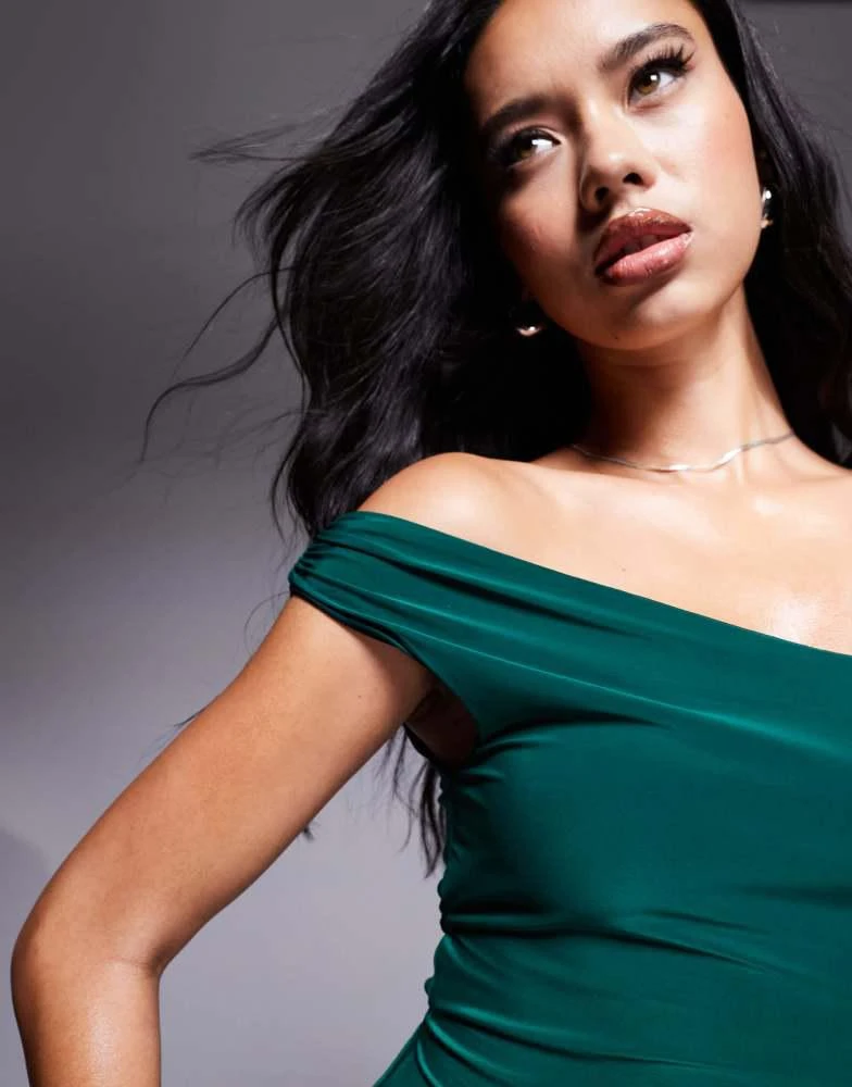 ASOS ASOS DESIGN twist shoulder with lace up back maxi dress in bottle green 4