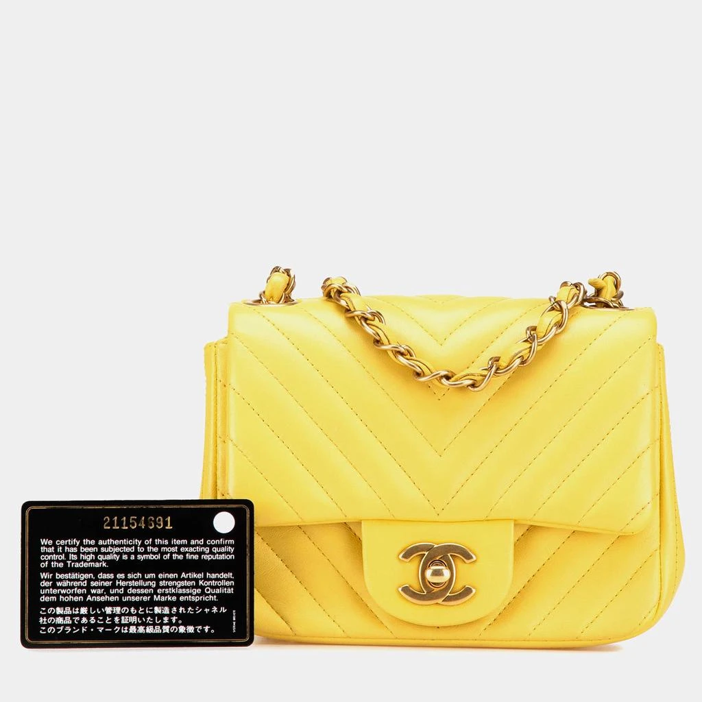 Chanel Chanel Yellow Mini Square Classic Chevron Lambskin Single Flap Bag 12