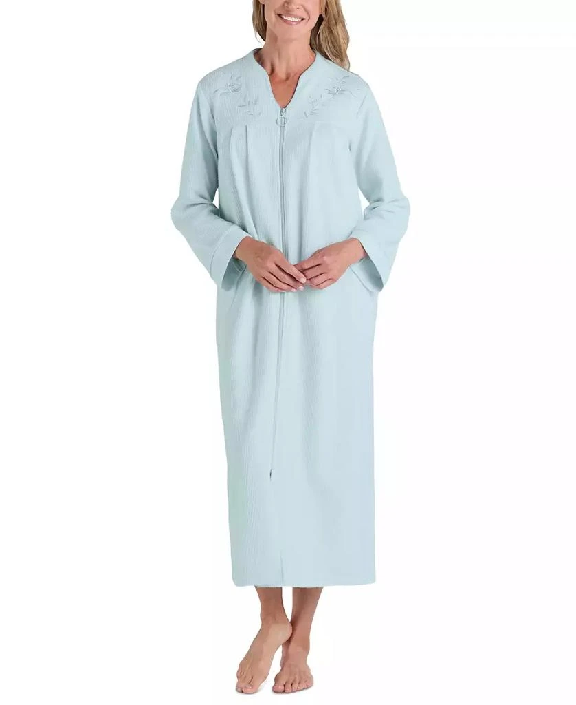 Miss Elaine Women's Embroidered Waffle-Knit Robe 1