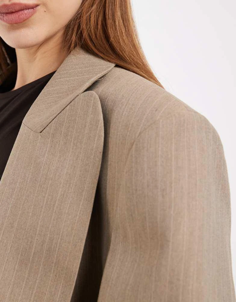ASOS ASOS DESIGN oversized strong shoulder blazer in Taupe Stripe 4