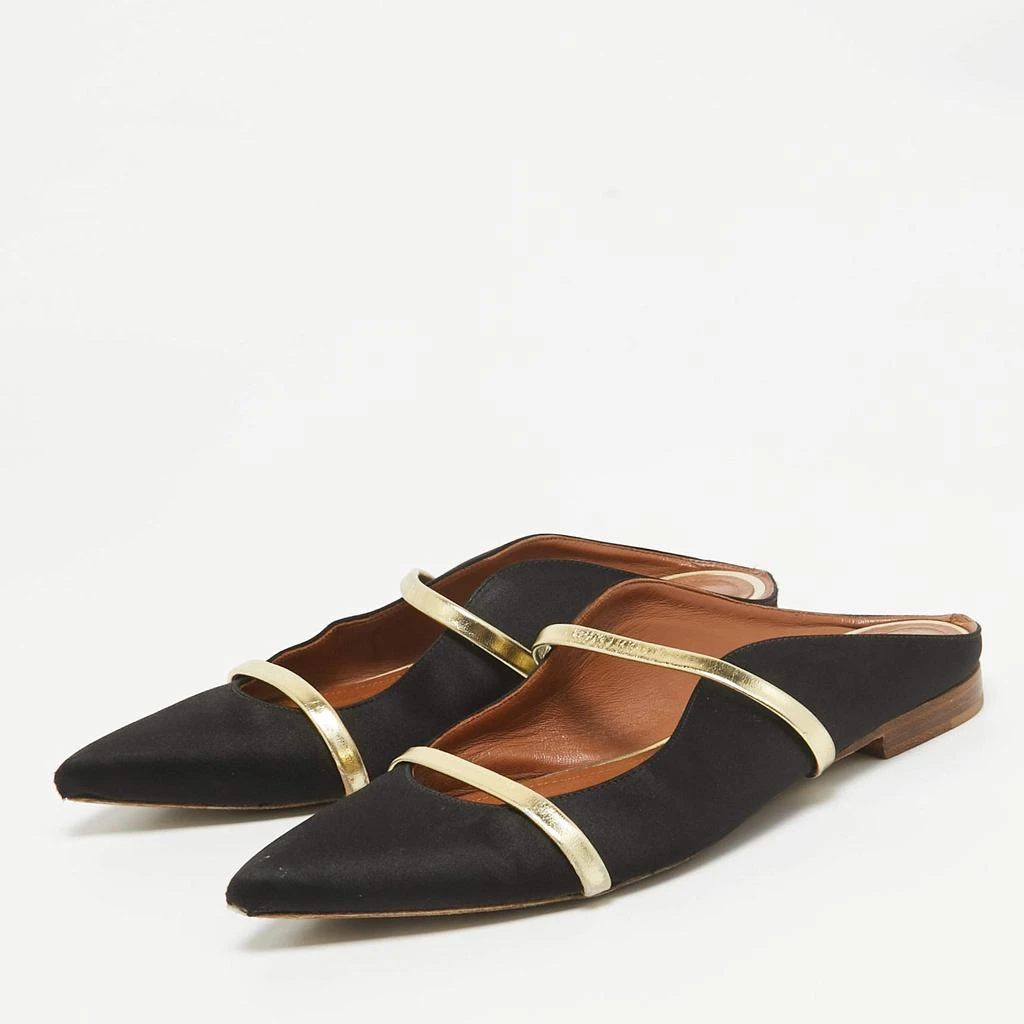 Malone Souliers Malone Souliers Black/Gold Satin and Leather Maureen Flat Mules Size 38 2