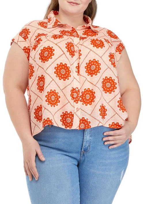 TRUE CRAFT Craft Plus Size Short Sleeve Shirred Yoke Shirt 1