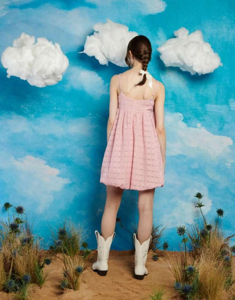 Sister Jane Sister Jane textured bow puffball mini dress in pink 3