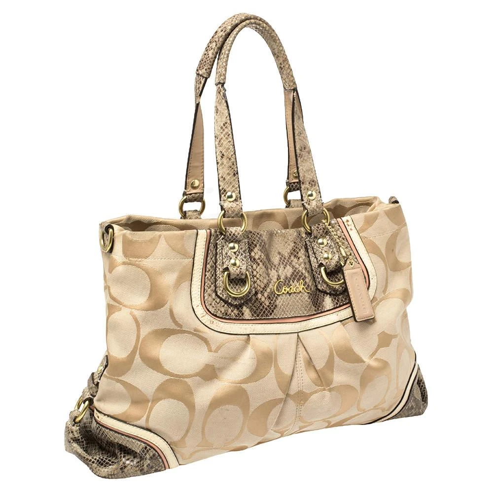 Coach Coach Beige Signature Canvas And Python Embossed Leather Ashley Tote 3