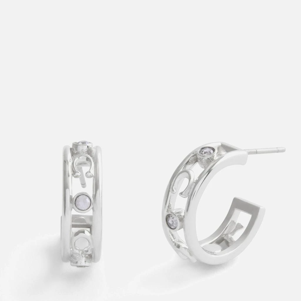 Coach Signature C Silver-Tone Open Hoop Earrings 1