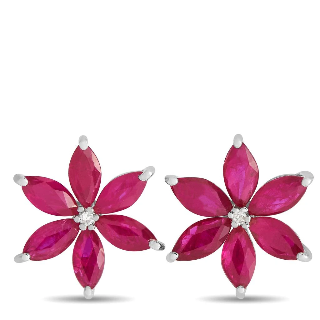 LB Exclusive 14K White Gold 0.01ct Diamond and Ruby Flower Earrings ER4-15657WRU 1