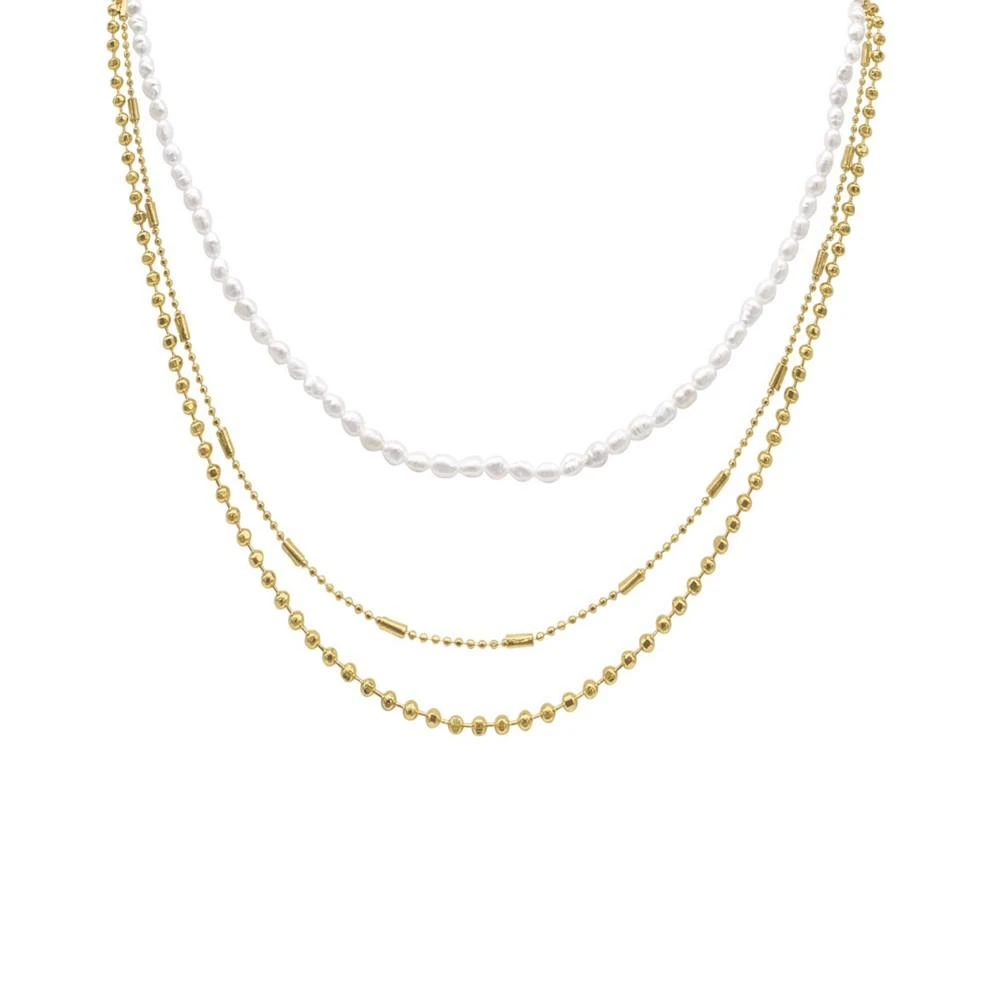 ADORNIA Gold-Tone Imitation Pearl Three-Row Layered Necklace, 17" + 3" extender 1