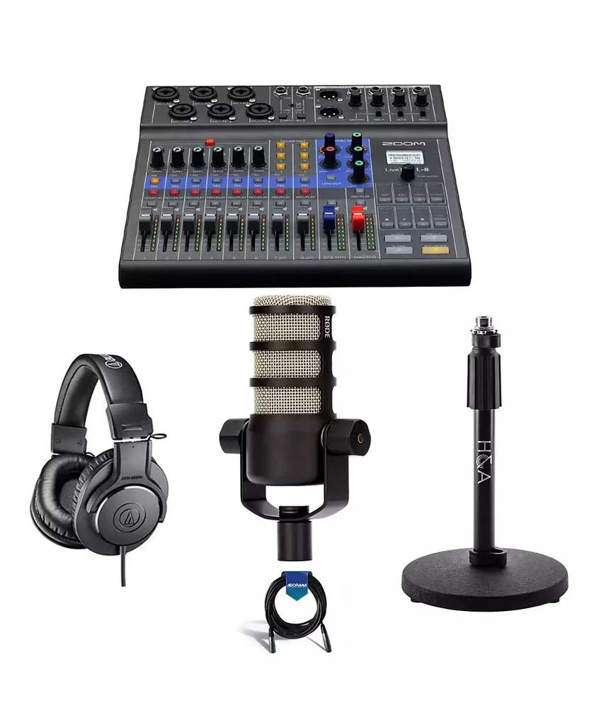 Zoom LiveTrak L-8 Mixer 
Recorder Bundle with Rode PodMic, Swing Arm 
ATH-M20x Headphones