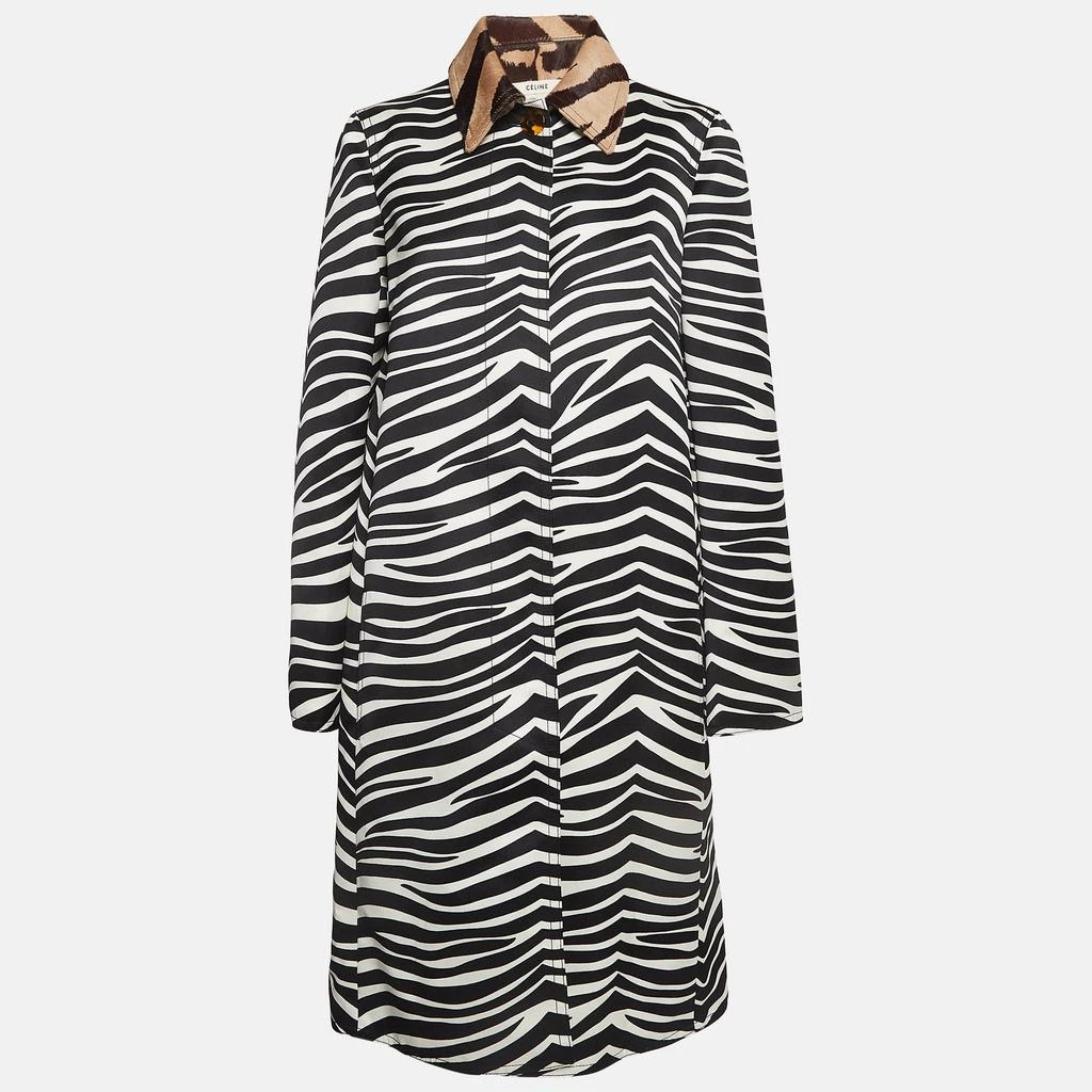 Celine Celine White & Black Zebra Print Twill Collar Detailed Coat M 1