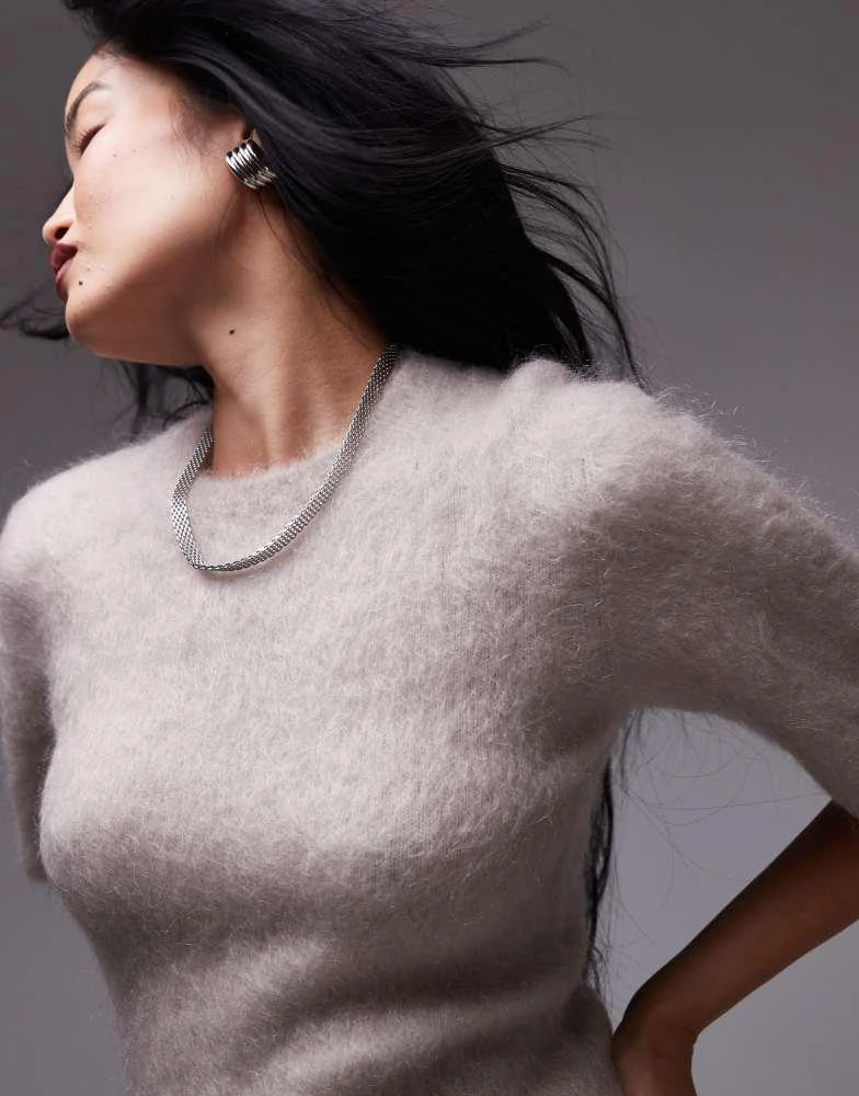 & Other Stories & Other Stories mohair blend short sleeve knitted sweater in mole melange 2