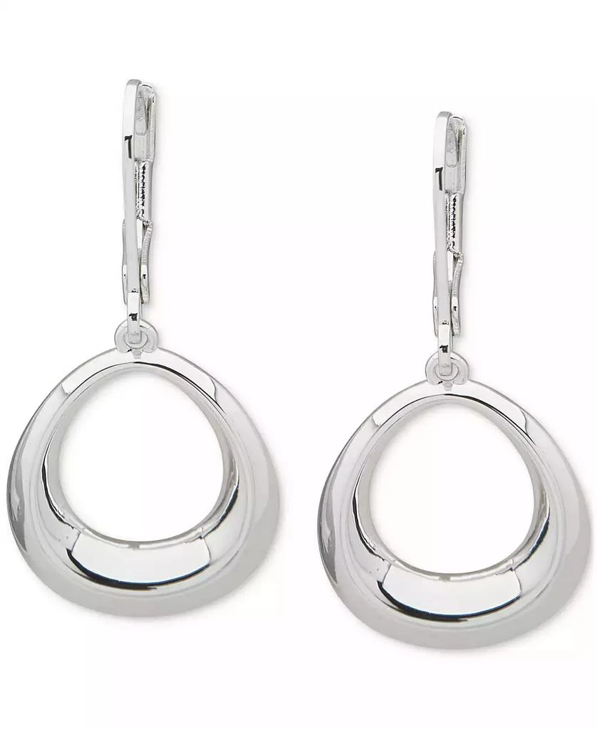 Anne Klein Silver-Tone puffy Bevel Oval Drop Leverback Earrings 1