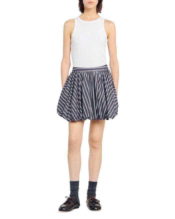 Sandro Striped Rhinestone Bubble Hem Skirt