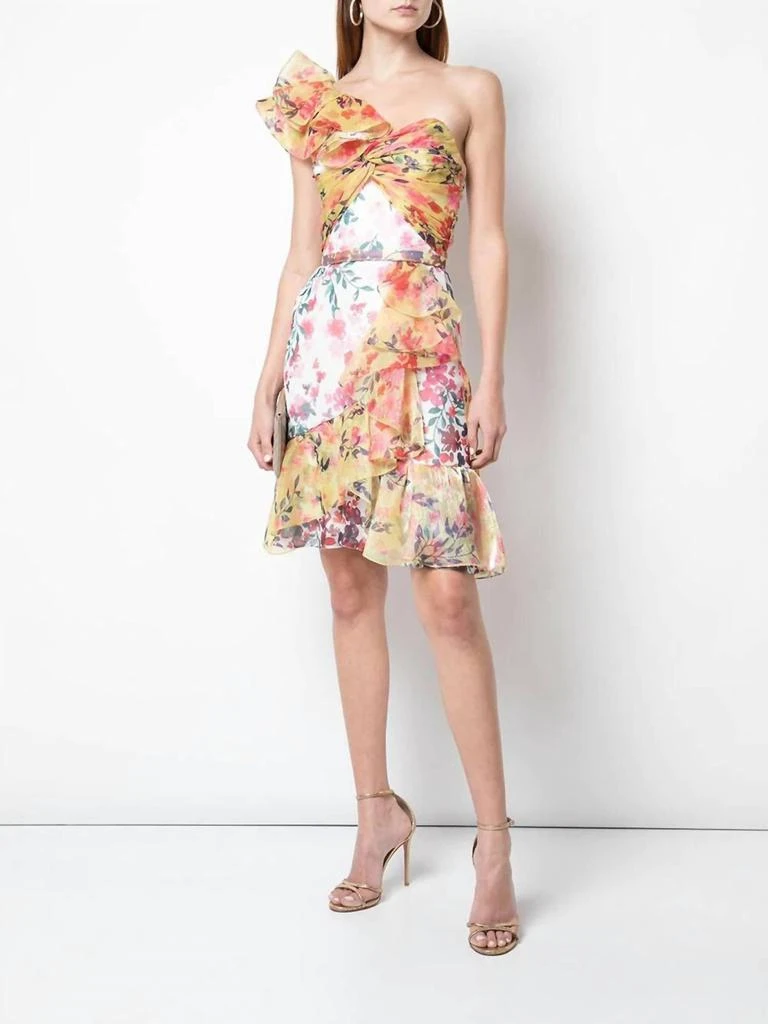 MARCHESA Marchesa - Floral Organza One Shoulder Mini Dress 5