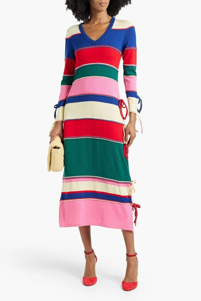 Rosie Assoulin Bow-detailed striped wool midi dress 2