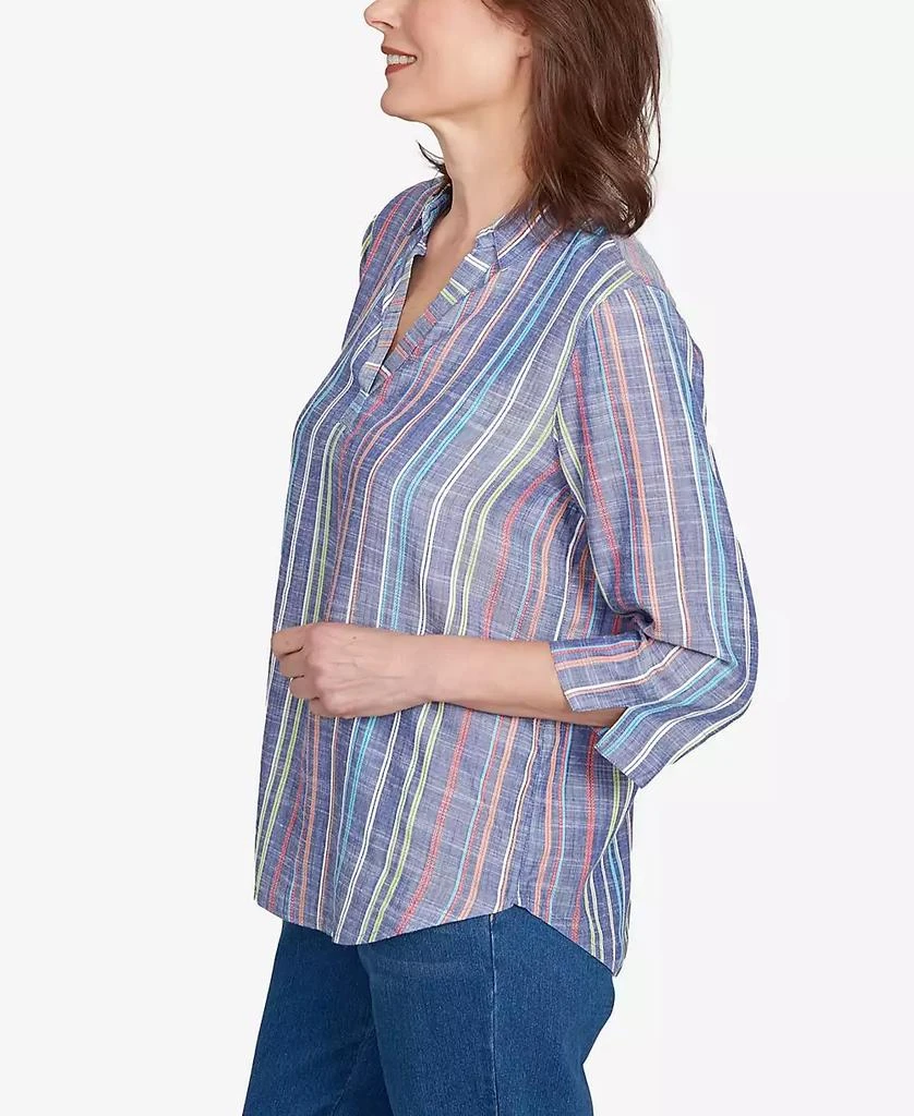 Alfred Dunner Petite El Paso Textured Multi Stripe Collared Top 2