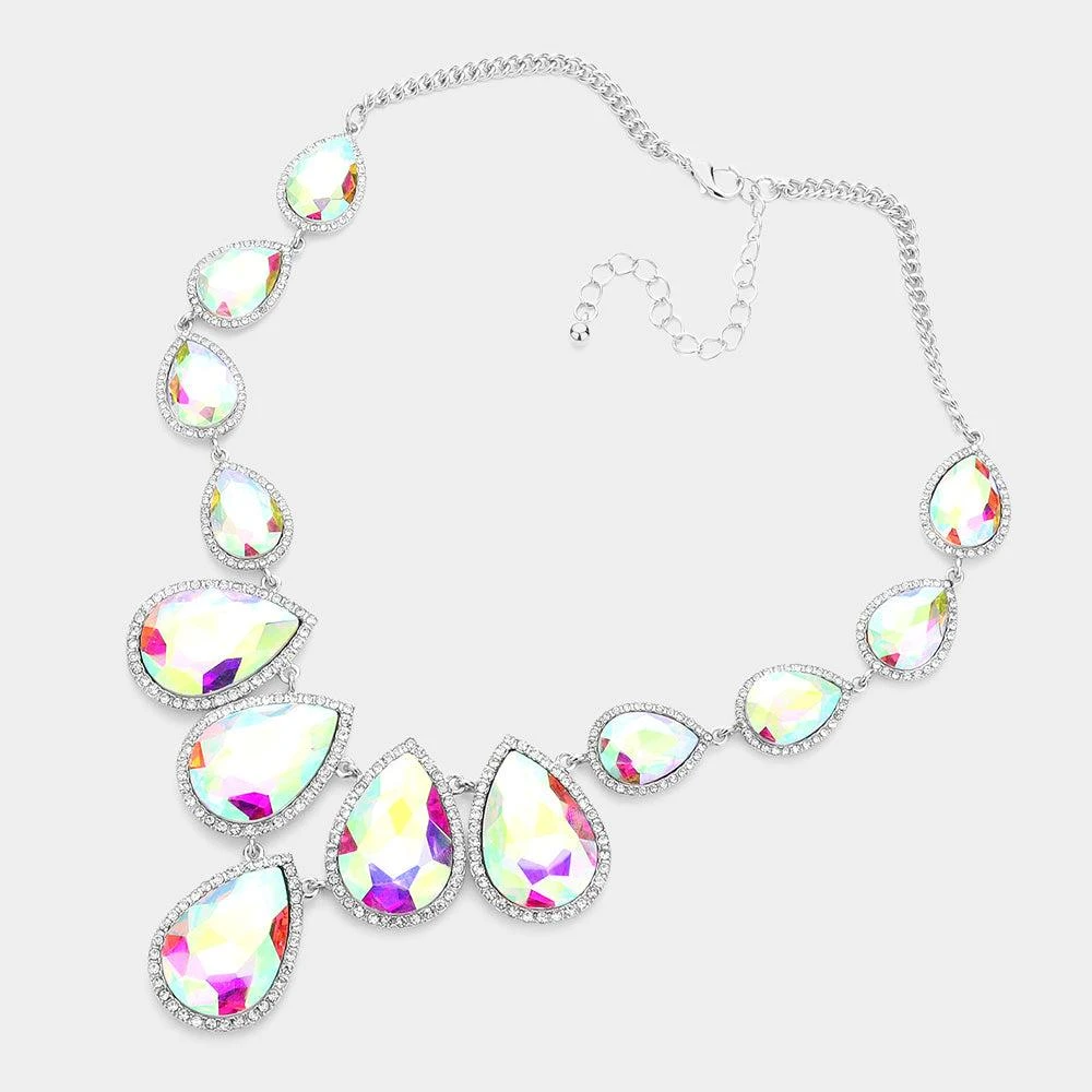 FASHNZFAB Teardrop Stone Link Evening Necklace 2