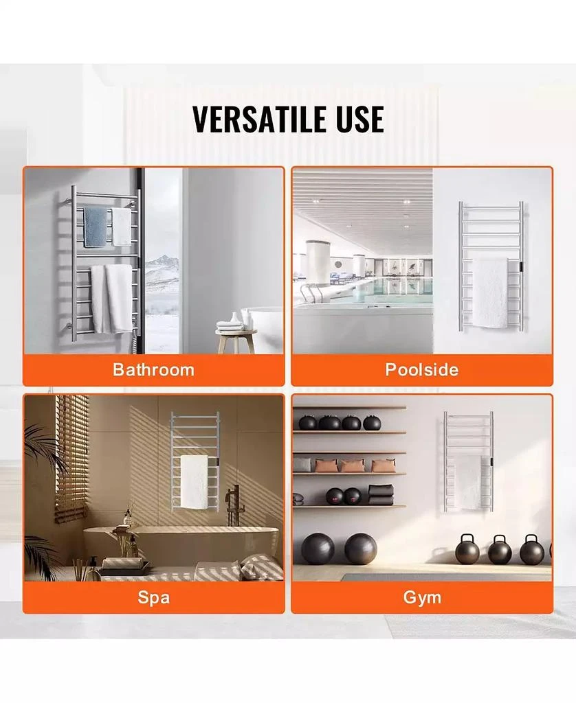 Ecooso 10 Bars Towel Warmer Rack, Wall Mounted Heated Towel Rack for Bathroom 9