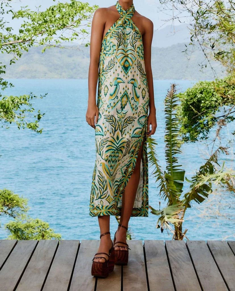 FARM Rio Tropical Tapestry Halter Linen Maxi Sundress in Off-White at Nordstrom, Size X-Small