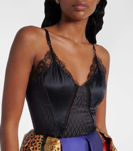 Versace Lace-trimmed silk-blend satin bodysuit 4
