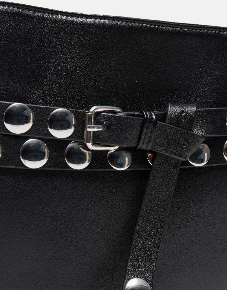 Stradivarius Stradivarius Studded belt cross-body bag in black 4