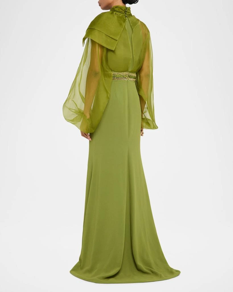 Pamella Roland Balloon-Sleeve Organza And Crepe Trumpet Gown 3