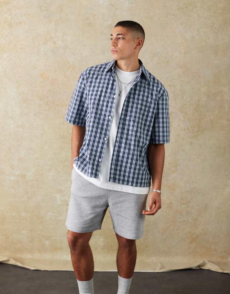 Weekday Weekday relaxed fit short sleeve shirt in navy check