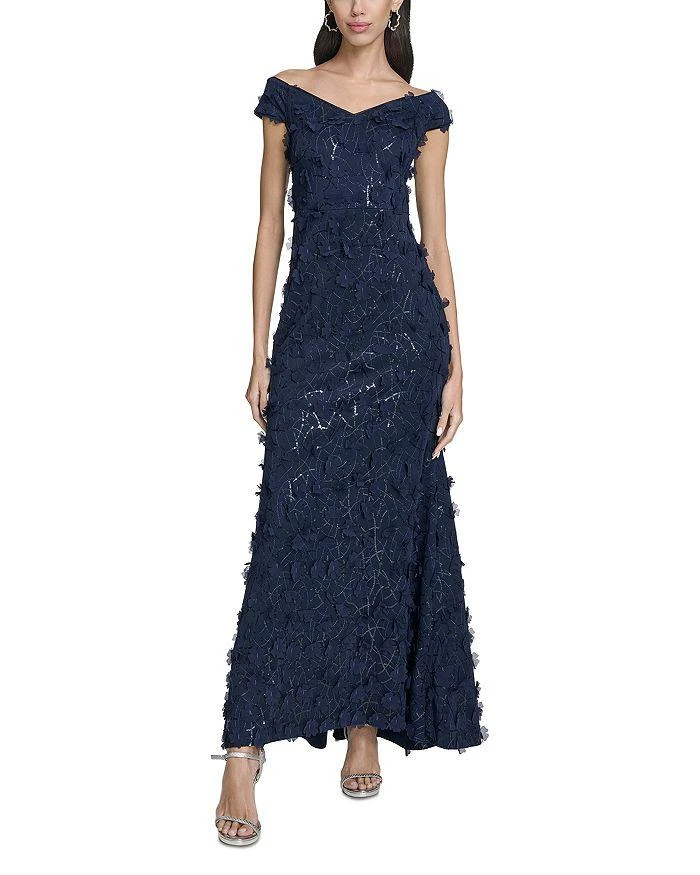 Eliza J Scalloped-Edge Lace Gown - Exclusive - Navy - 0 Eliza J Scalloped-Edge Lace Gown - Exclusive - Navy - 0