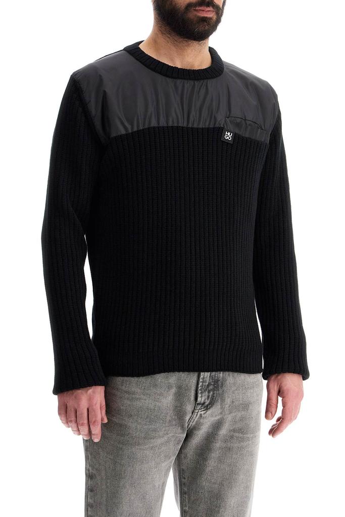 Hugo Boss men's black cotton sweater with round neck and pocket