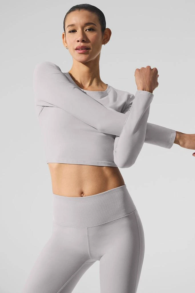 Alo Washed Alosoft Crop Finesse Long Sleeve - Grey Sky Wash 4