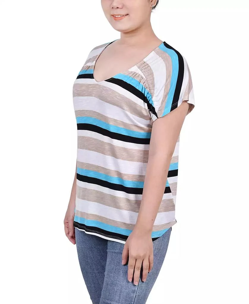 NY Collection Petite Short Sleeve Striped V-neck Top 3
