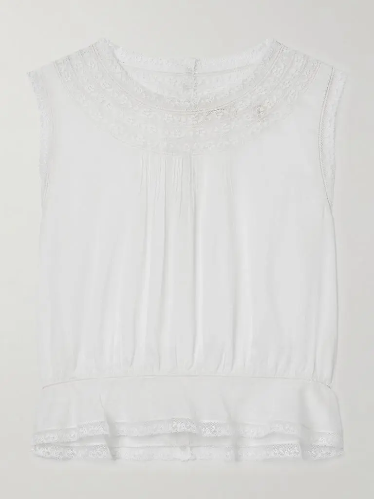DÔEN Lilibet Lace-trimmed Pintucked Organic Cotton-voile Top - Off-white