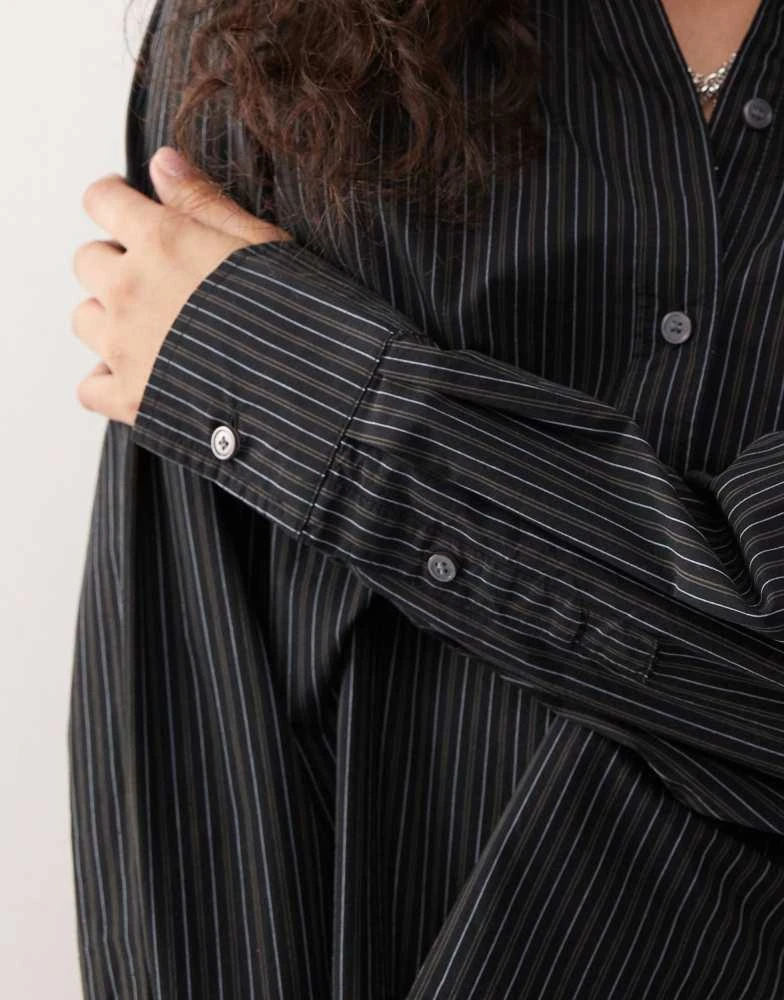 Weekday Weekday boxy fit shirt in black and grey stripe 3