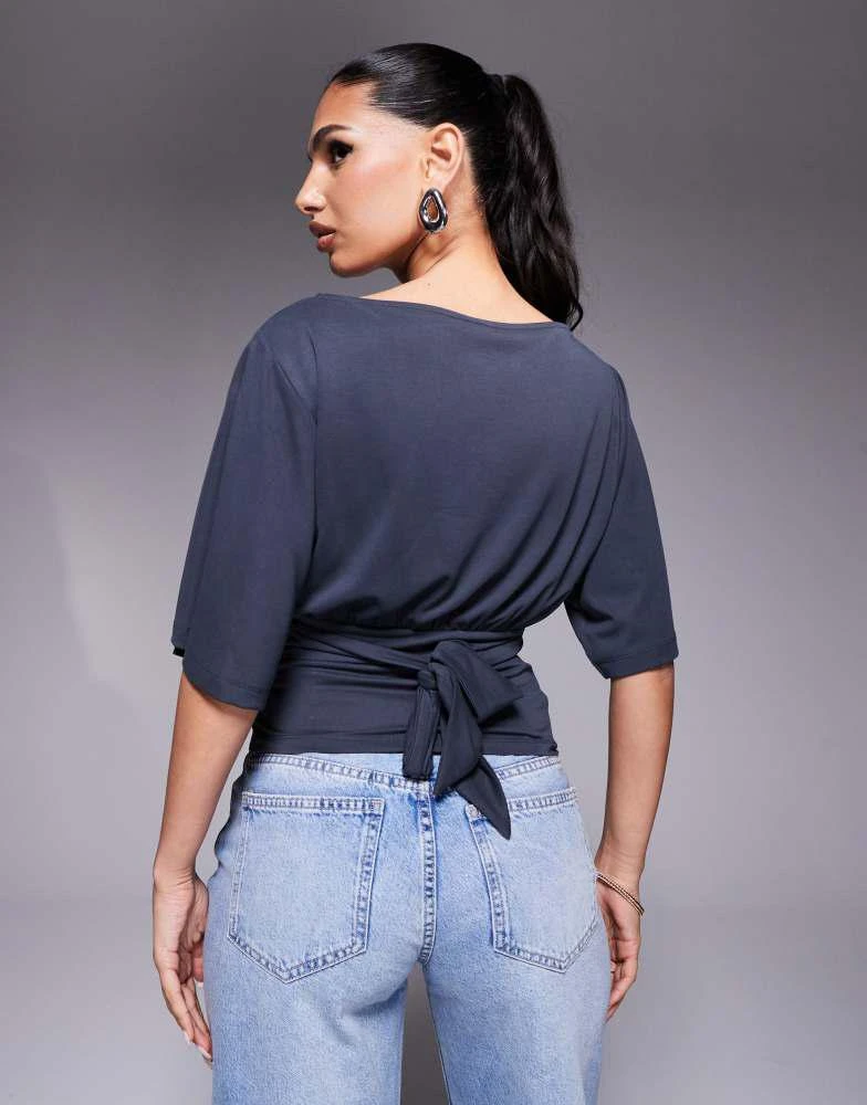 ASOS ASOS DESIGN cupro cape top with tie back detail in charcoal 4