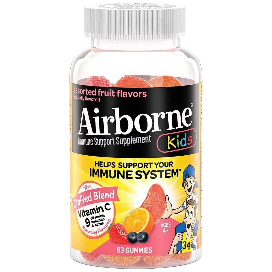Airborne Vitamin C, E, Zinc, Minerals & Herbs Kids Immune Support Supplement Gummies Assorted Fruit 1