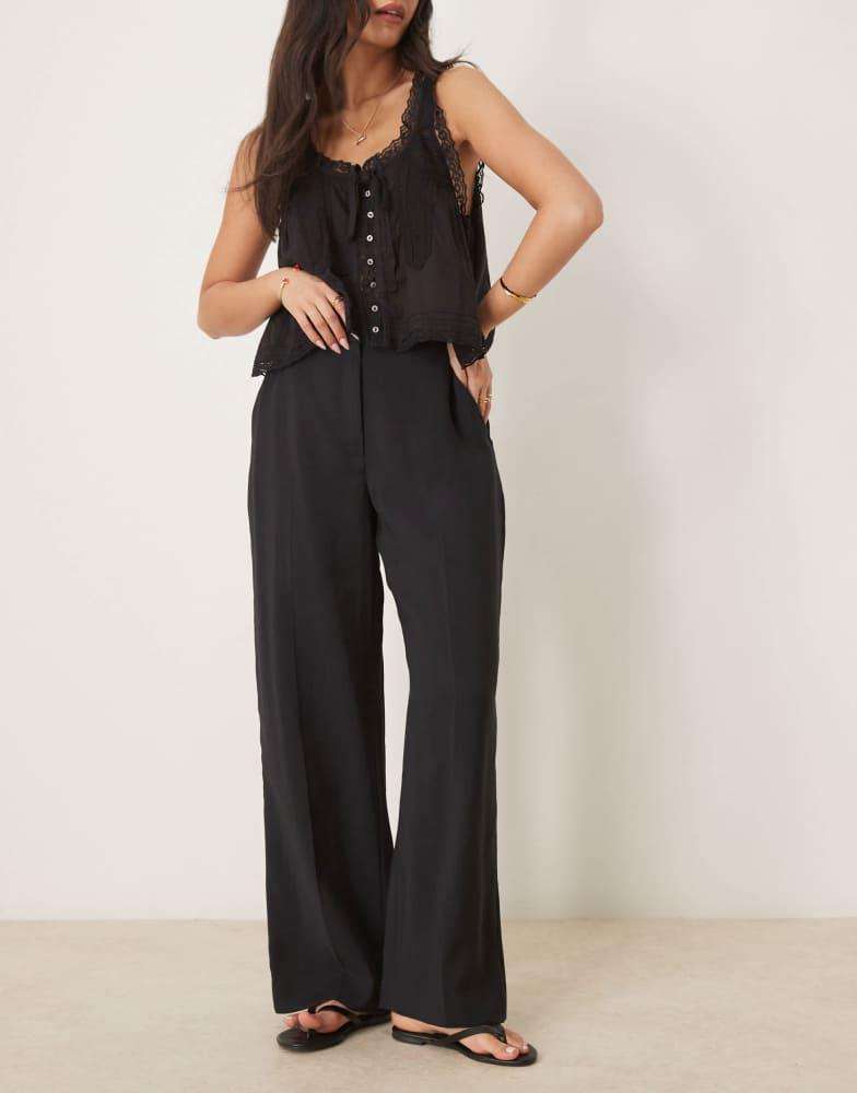 Abercrombie & Fitch Abercrombie & Fitch high rise wide leg trousers in black