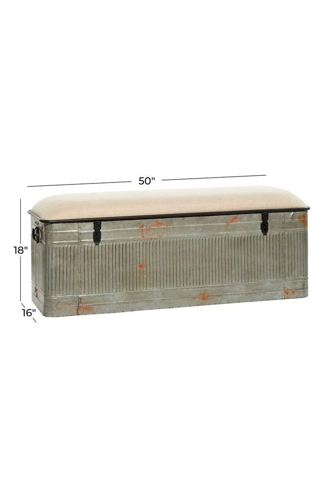 SONOMA SAGE HOME Gray Metal Galvanized Storage Bench with Cream Burlap Top 4