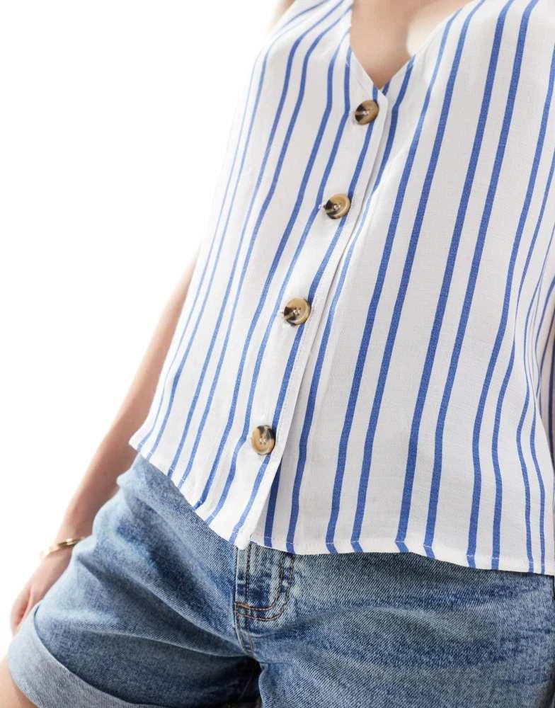 ASOS ASOS DESIGN linen look waistcoat in blue & white stripe 2