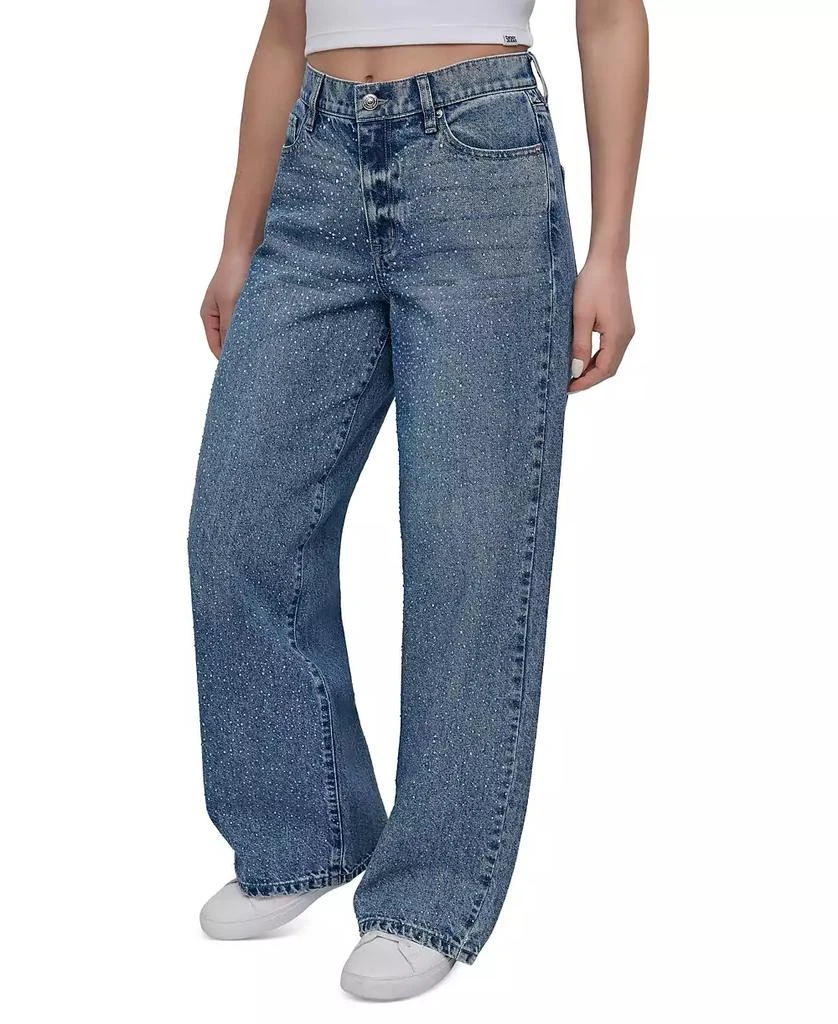 DKNY Women's Rhinestone High-Rise Wide-Leg Jeans 3