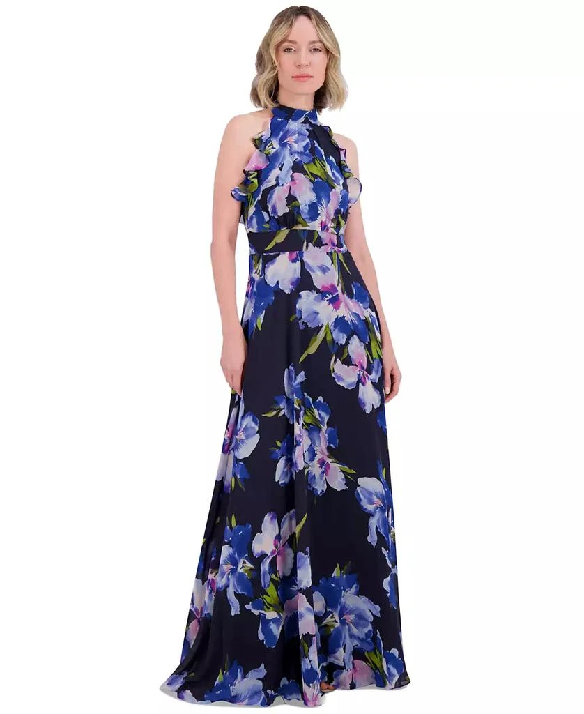 Eliza J Floral Chiffon Ruffled Halter Maxi Dress - Dresses & Skirts ...