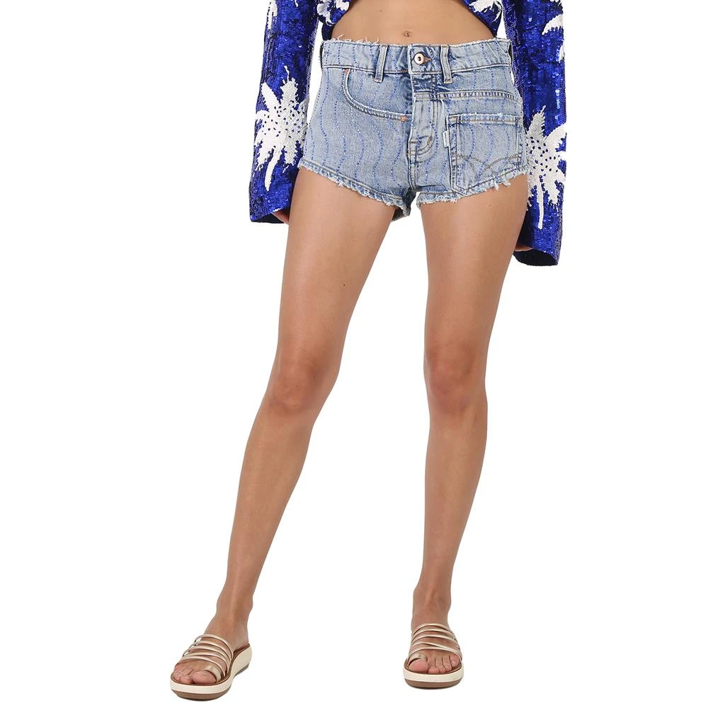 Filles A Papa Filles A Papa Twisted Denim Shorts in Ocean Blue, Waist Size 26"