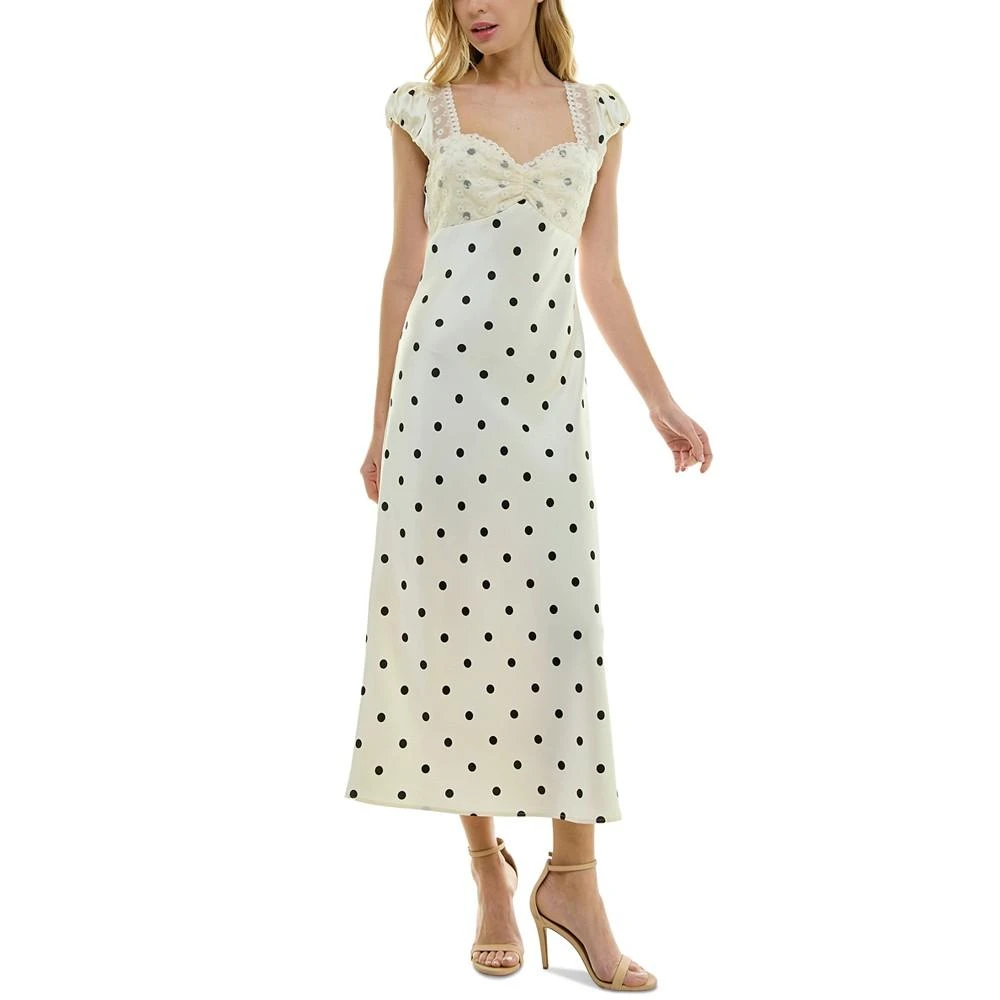 Crystal Doll Juniors' Polka Dot Lace-Trim Satin Maxi Dress 4