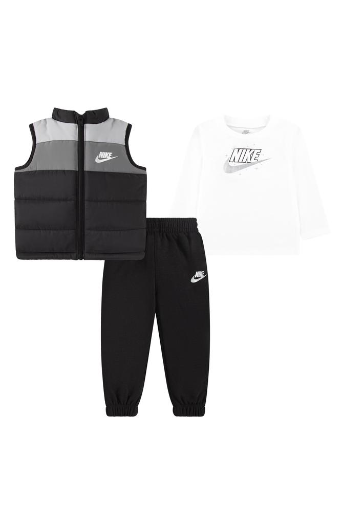NIKE Colorblock Puffer Vest, Long Sleeve Tee & Joggers Set