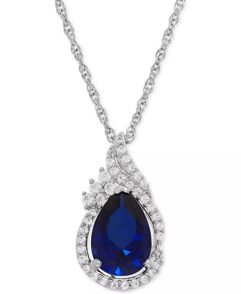 Macy
s Lab-Grown Sapphire (2-3/8 ct. t.w.) and White Sapphire (1/4 ct. t.w.) Teardrop Pendant Necklace in Sterling Silver