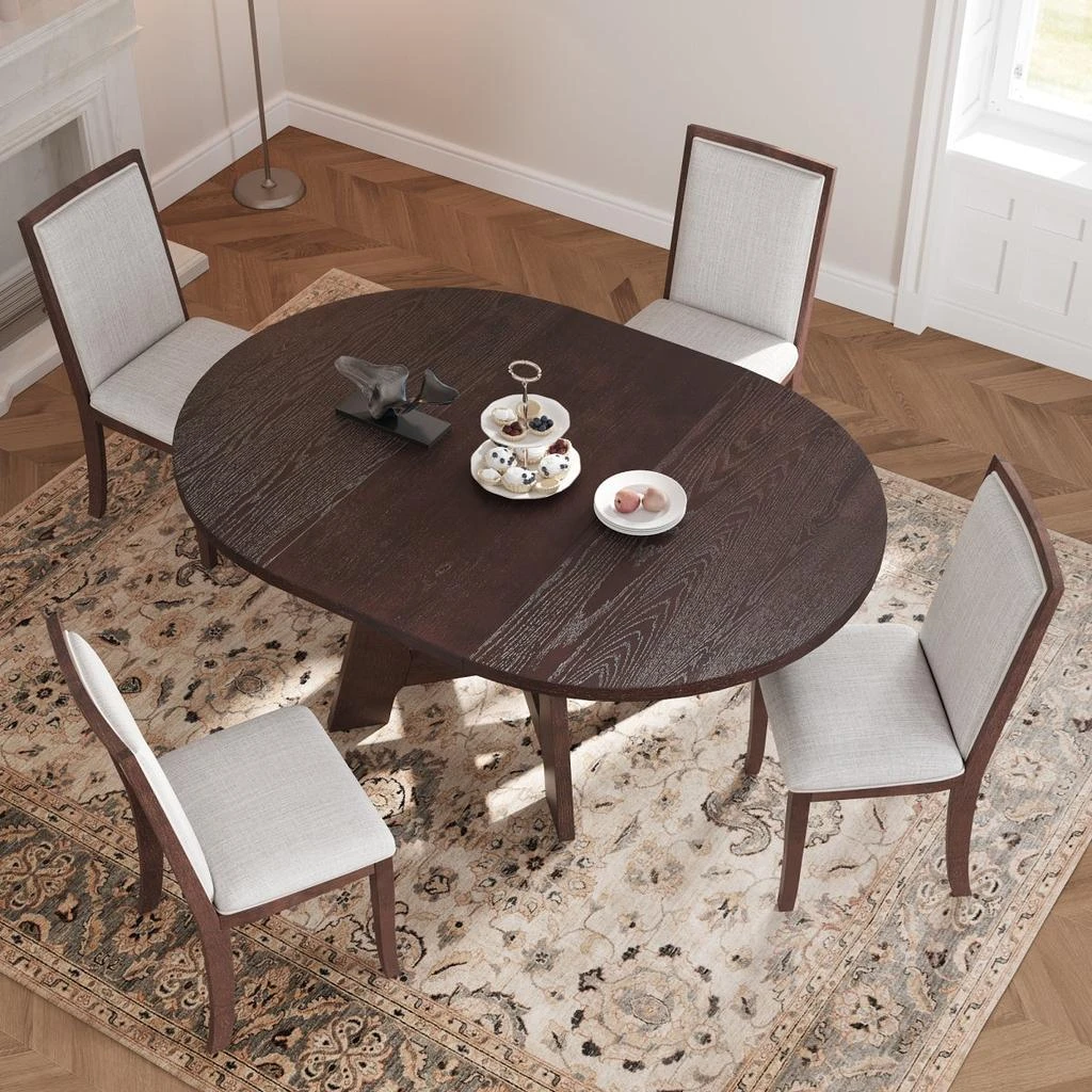Streamdale Furniture Streamdale Farmhouse Extendable Round Dining Table Set for 4 with Leaf 
4 Chairs
