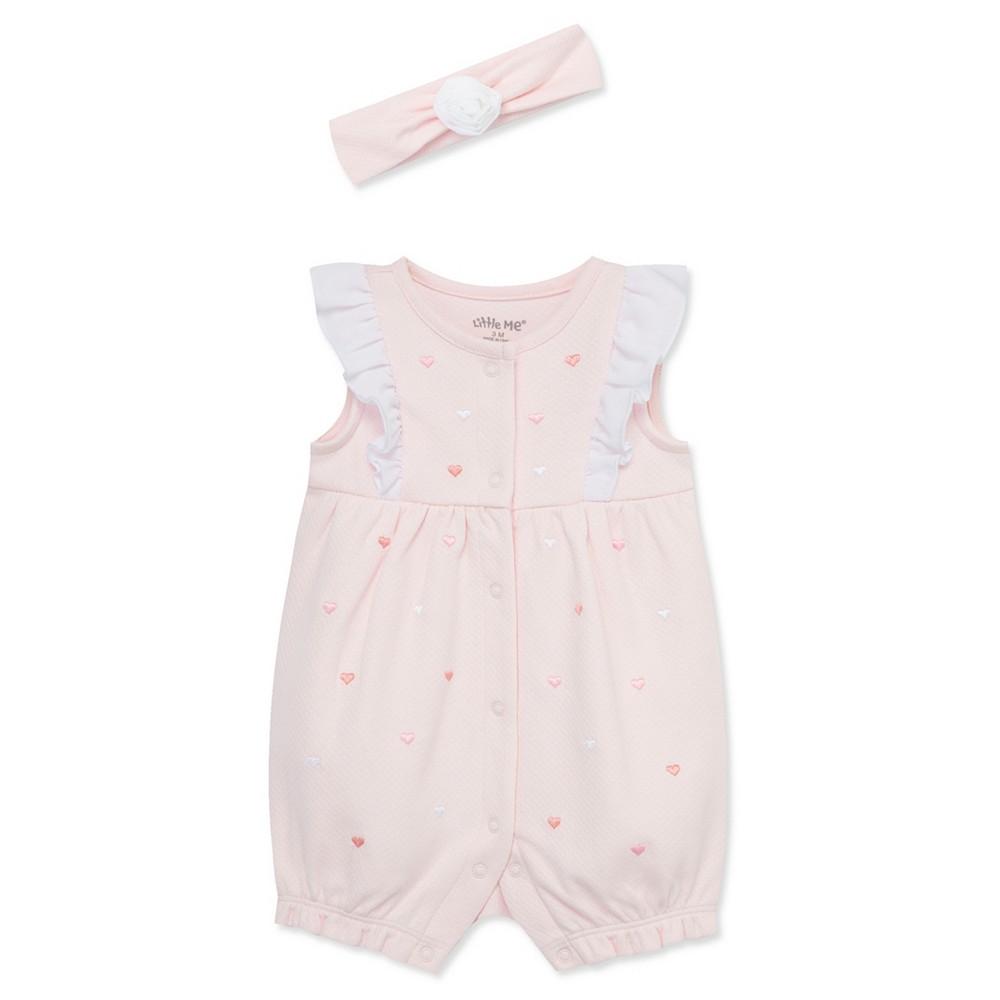 Little Me Baby Girls Hearts Romper with Headband