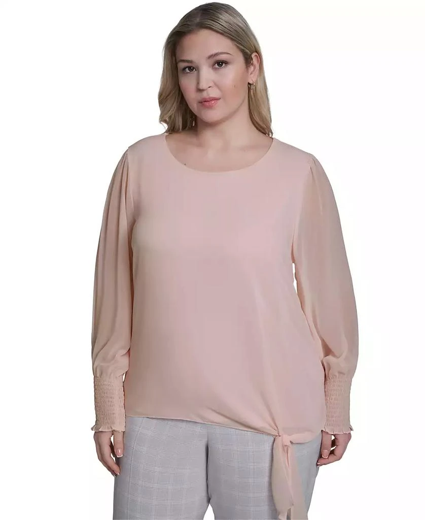 Calvin Klein Plus Size Mixed Media Long-Sleeve Top