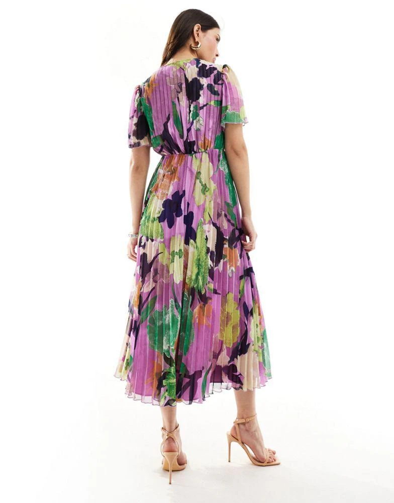ASOS ASOS DESIGN pleated bodice flutter sleeve pleat midi dress in print 4