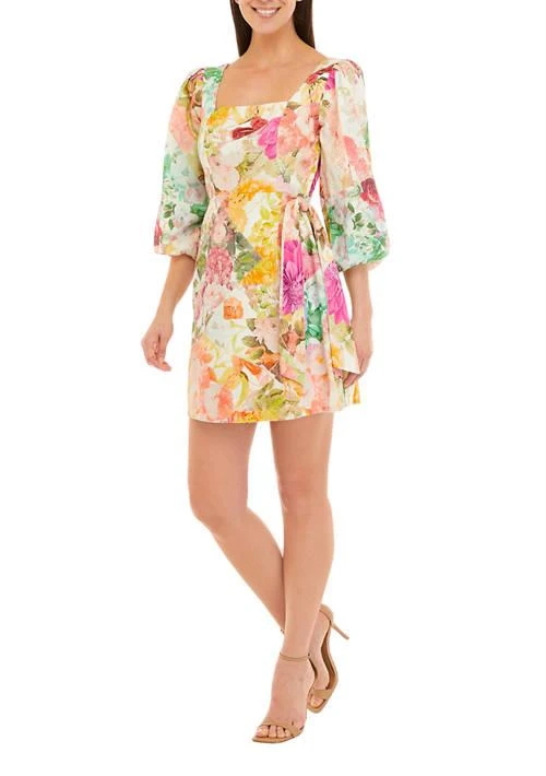 Vince Camuto Camuto Womens 3 4 Sleeve Square Neck Floral Print Dress 1