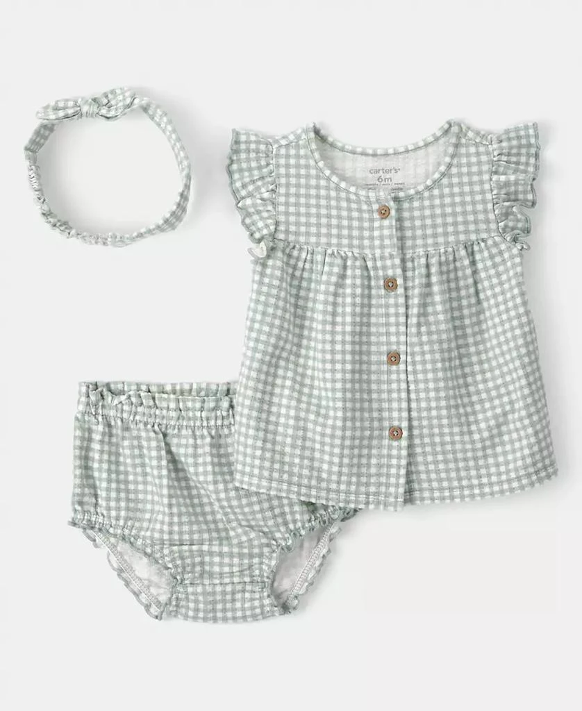 Carter's Baby Girls' Gingham Top, Shorts and Headband, 3-Piece Set