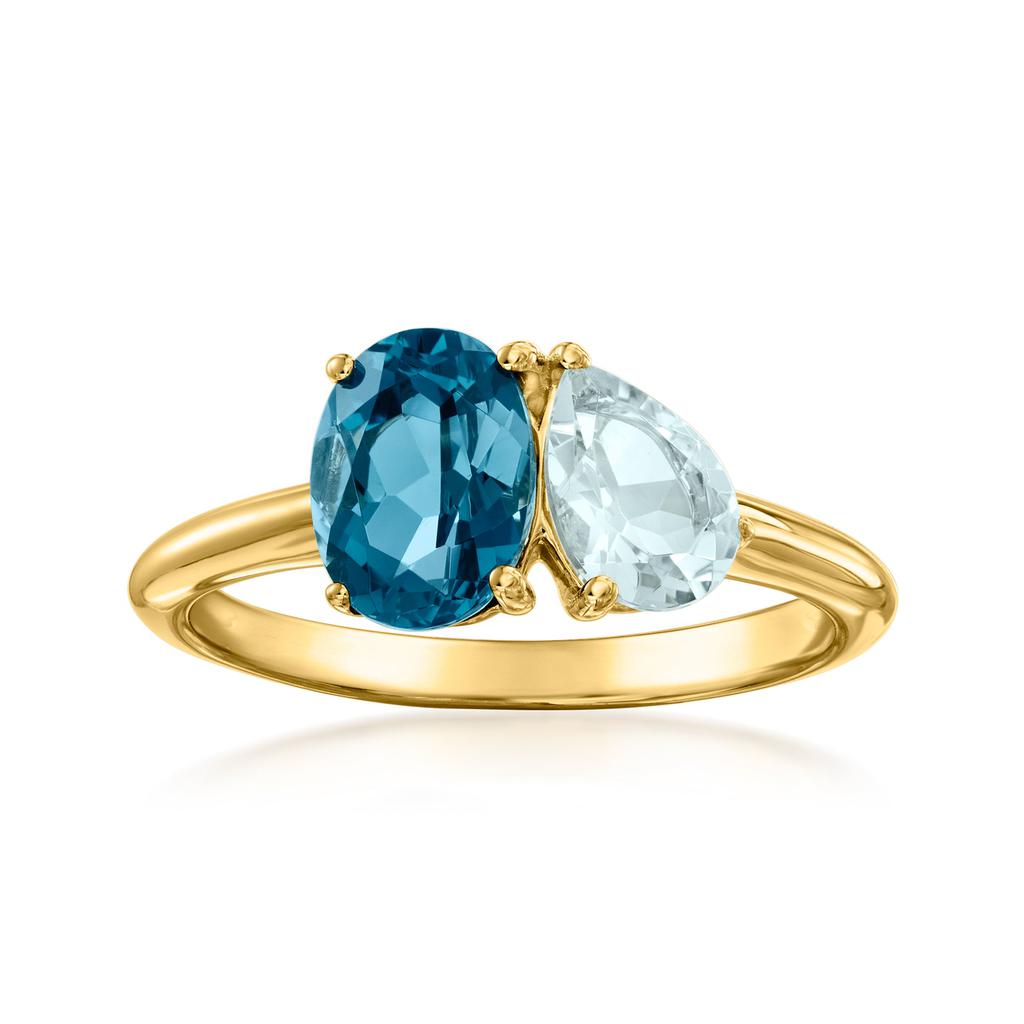 Ross-Simons London Blue Topaz and . Aquamarine Toi Et Moi Ring in 18kt Gold Over Sterling